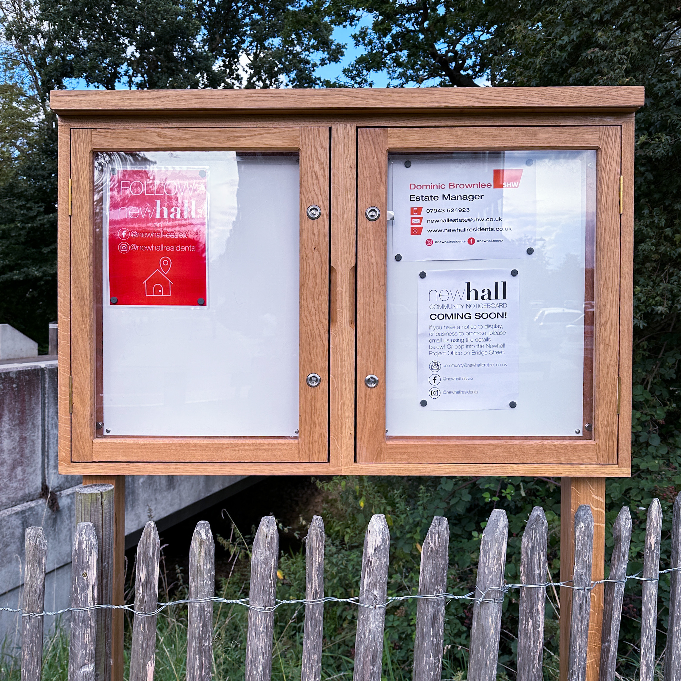 The First Newhall Community Noticeboard, located on the Green opposite New Ground Cafe.